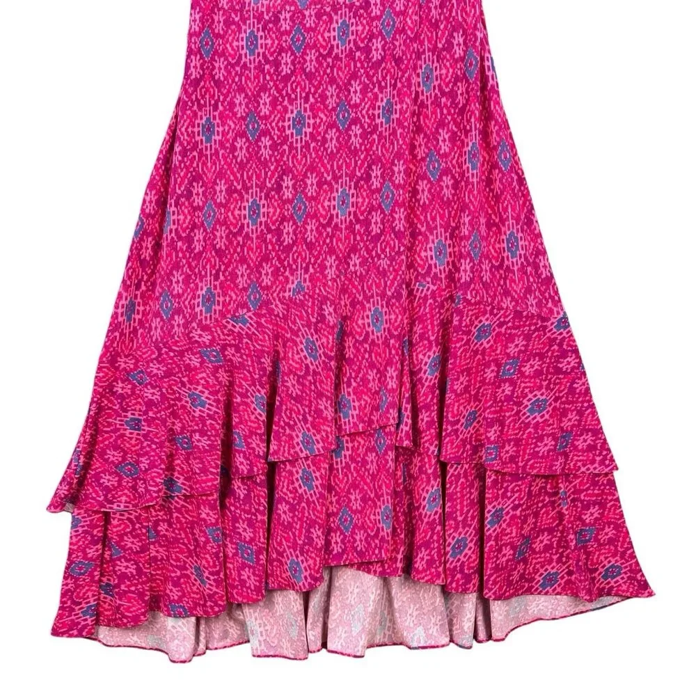 LAUREN Ralph Lauren Women Ruffle Dress Sz 10 Fuchsia Multi Geo High Low Hem NWT - Picture 6 of 14